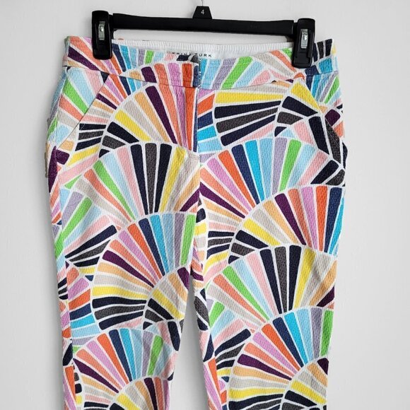 Trina Turk Multicolor Abstract Fan Print Mid Rise Ankle Cropped Boho Pants - Picture 4 of 10